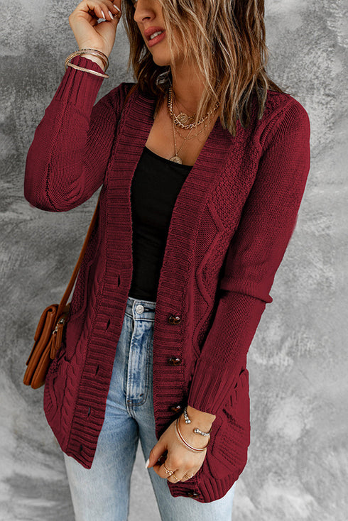 Front Pocket And Buttons Closure Cardigan
